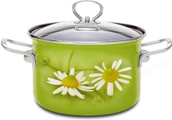 Belis Hrnec smaltovaný se skleněnou poklicí Daisy 20 cm 3,6 l