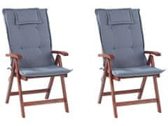 Beliani Sada dvou zahradních židlí z tmavého dřeva s modrými polštáři TOSCANA