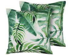 Beliani Sada 2 venkovních polštářů s potiskem listů 45 x 45 cm zelená PAVELLI