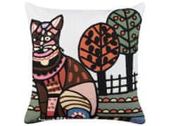 Beliani Bavlněný polštář motiv kočka 50 x 50 cm vícebarevný MEHSANA