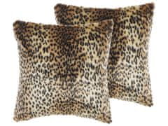 Beliani Sada 2 polštářů z umělé kožešiny s leopardím vzorem 45 x 45 cm hnědá FOXTAIL