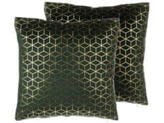 Beliani Sada 2 sametových polštářů geometrický vzor 45 x 45 cm zelená CELOSIA