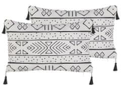 Beliani Sada 2 sametových polštářů s geometrickým vzorem 30 x 50 cm černobílá SCHEFFLERA