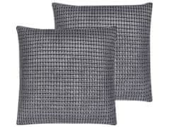 Beliani Sada 2 sametových polštářů s geometrickým vzorem 45 x 45 cm šedých ASPIDISTRA