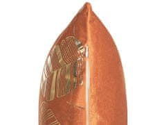 Beliani Sada 2 sametových polštářů se vzorem 45 x 45 cm oranžové SUNFLOWER
