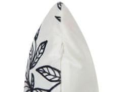 Beliani Sada 2 sametových polštářů se vzorem listů 45 x 45 cm bílá / černá CUPHEA