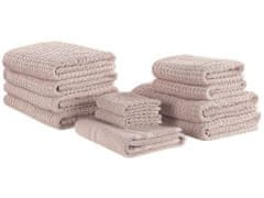 Beliani Sada 11 růžových bavlněných ručníků ATAI