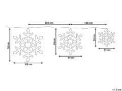 Beliani Sada 3 venkovních závěsných sněhových vloček 30/39/50 cm stříbrná LOHELA