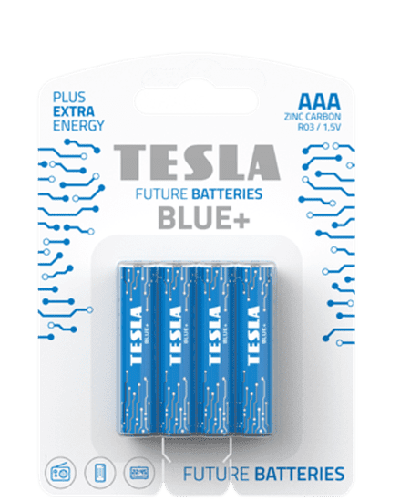 Tesla Batteries AAA BLUE+ zinko-uhlíkové mikrotužkové baterie, 4ks