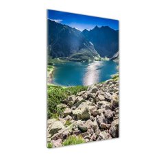 Wallmuralia Vertikální Fotoobraz na skle Černé jezero Tatry 70x100 cm 2 úchytky