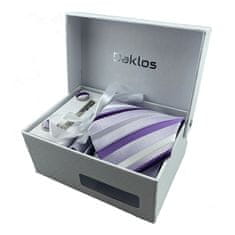 Daklos Luxusní set fialový s pruhy - Kravata, kapesníček do saka, manžetové knoflíčky, kravatová spona v dárkovém balení