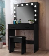 Aga Toaletní stolek se zrcadlem a osvětlením + taburet Matný Černý