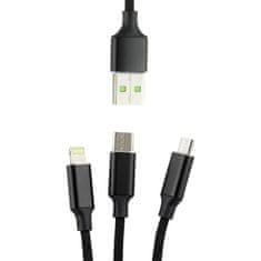 Northix 3v1 Micro-USB, Type-C, Lightning to USB 1,2m - černá 
