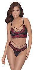 Cottelli Collection Lulu Set (Black/Red), komplet tanga s podprsenkou M