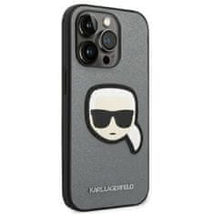 Karl Lagerfeld KLHCP14LSAPKHG iPhone 14 Pro 6.1" stříbrný/stříbrný pevný obal Saffiano Karl`s Head Patch