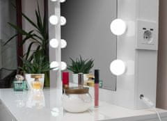 Aga Toaletní stolek se zrcadlem, osvětlením a el.zásuvkou + taburet Lesklý bílý