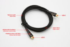 SEFIS nabíjecí datový kabel s LED konektory USB-C a USB-C 65W 1,5m černý