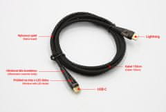 SEFIS nabíjecí datový kabel s LED konektory USB-C a Lightning 20W 1,5m černý 
