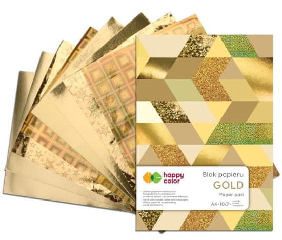 CBPAP Blok dekoračních papírů Gold A4, 150-230 g / m2, 10 listů, Happy Color