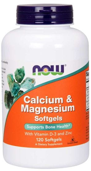 NOW Foods Calcium & Magnesium, with Vitamin D-3 and Zinc, Vápník + Hořčík Vitamín D3 a Zinek, 120 softgelových kapslí