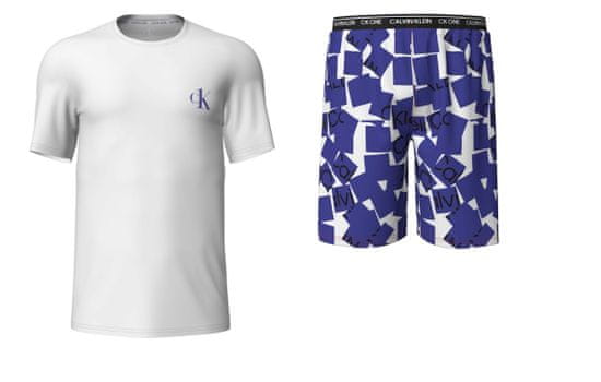 Calvin Klein Pánské krátké pyžamo 000NM2128E 6OF bílá/modrá - Calvin Klein