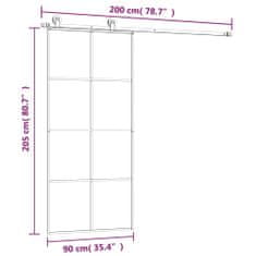 Greatstore Posuvné dveře s kováním 90x205 cm ESG sklo a hliník