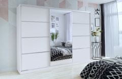 Nejlevnější nábytek Šatní skříň LITOLARIS 250 se zrcadlem, 4 šuplíky a 2 šatními tyčemi, bílý mat