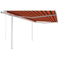 Greatstore Automatická zatahovací markýza se sloupky 4,5x3 m oranžovohnědá