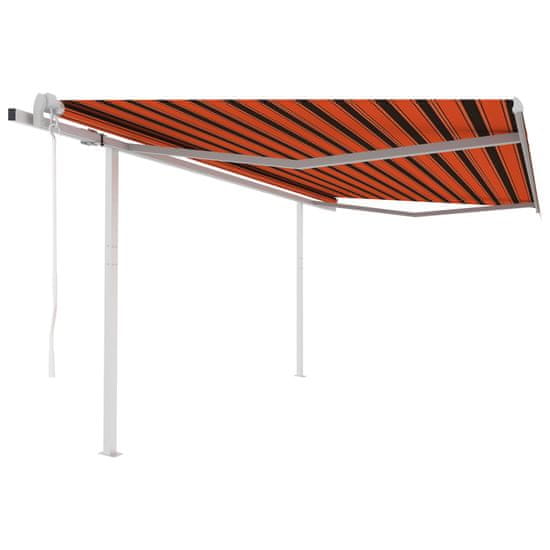 Greatstore Automatická zatahovací markýza se sloupky 4,5x3 m oranžovohnědá