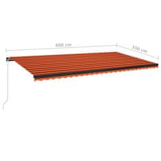 Greatstore Ručně zatahovací markýza s LED světlem 600x350 cm oranžovohnědá