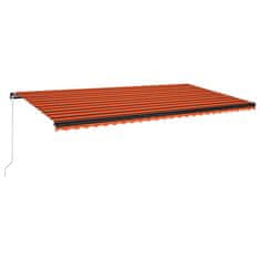 Greatstore Ručně zatahovací markýza s LED světlem 600x350 cm oranžovohnědá