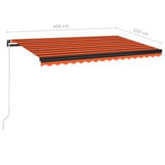 Greatstore Ručně zatahovací markýza 400 x 350 cm oranžovo-hnědá