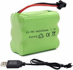 YUNIQUE GREEN-CLEAN 7.2V 2400mAh RC NiMH baterie s USB nabíjecím kabelem a 2P SM konektorem, pro RC auta RC nádrže RC lodě