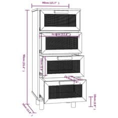 Greatstore Příborník černý 40x30x90 cm masivní borovice a přírodní ratan