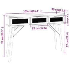 Greatstore Konzolový stolek bílý 105x30x75 cm borovice a přírodní ratan