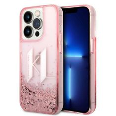 Karl Lagerfeld KLHCP14LLBKLCP hard silikonové pouzdro iPhone 14 PRO 6.1" pink Liquid Glitter Big KL
