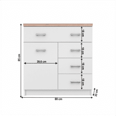 KONDELA Komoda 1D4S, bílá / dub sonoma, TOPTY TYP 12