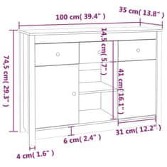 Vidaxl Příborník bílý 100 x 35 x 74,5 cm masivní borové dřevo