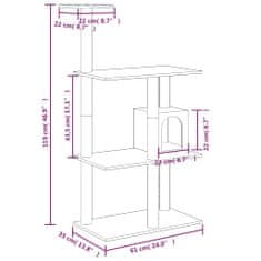 Greatstore Škrabadlo pro kočky se sisalovými sloupky světle šedé 119 cm