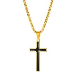 IZMAEL Náhrdelník Faith Cross-Zlatá/Černá KP22848