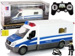 shumee Dálkově ovládaný policejní Mercedes Sprinter Cop Blue