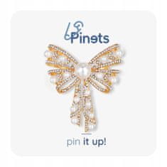 Pinets® Brož zlatá mašle s kamínky a perlami