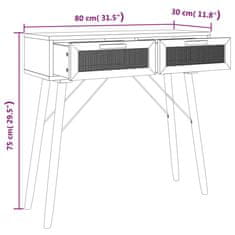 Greatstore Konzolový stolek černý 80x30x75 cm borovice a přírodní ratan