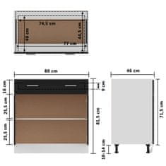 Greatstore Spodní skříňka zásuvka černá vysoký lesk 80x46x81,5 dřevotříska