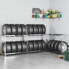 Vidaxl 2patrové regály na pneumatiky 3 ks stříbrné 110x40x110 cm ocel