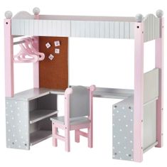 Teamson Olivia's Little World - Polka Dots Princess 18" Doll College Dorm Double Bunk Desk - Grey