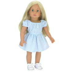 Teamson Sophia's - 18" panenka - Panenka blondýnka s modrobílými pruhovanými šaty, bílými plátěnými teniskami a spodním prádlem s potiskem - bílá/modrá