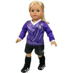 Teamson Sophia's - 18" panenka - fotbalový úbor, míč, ponožky, kopačky a chrániče holení - fialová/černá