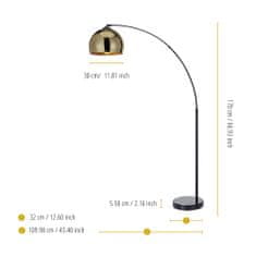 Teamson Stojací Led Lampa Arquer Arc Curved Se Zvonovým Stínidlem A Mramorovou Základnou, Moderní Osvětlení Ve Zlaté Barvě Do Obývacího Pokoje, Ložnice Nebo Jídelny