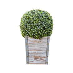 Teamson Home Vnitřní Venkovní Zahradní Solární Světelný Dekor, Předem Osvětlený Automatický Umělý Kulatý Keř Topiary S Rustikálním Dřevěným Květináčem